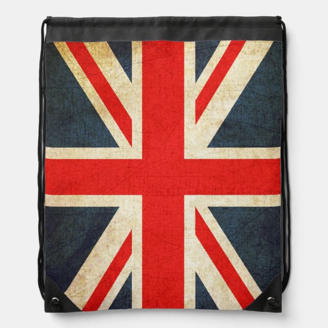 Grunge UK Flag Union Jack Drawstring Backpack (Front)