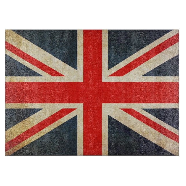 Grunge UK Flag Union Jack Glass Cutting Board (Front)