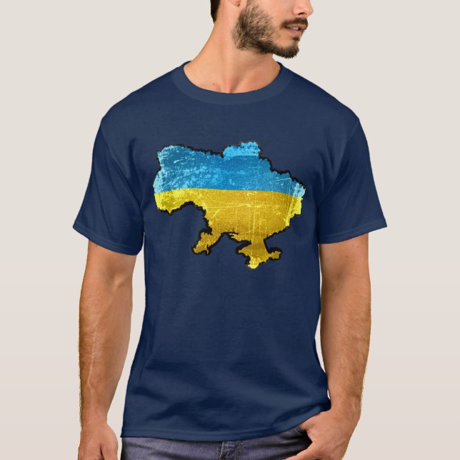 Grunge Ukraine Flag Map T-Shirt (Front)