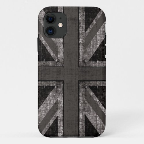 grunge union jack _ black and white iPhone 11 case