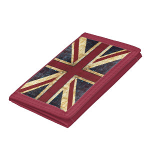 grunge union jack british flag tri-fold wallet