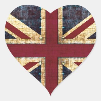 Grunge Union Jack - Classic - Vintage Look Heart Sticker by hutsul at Zazzle