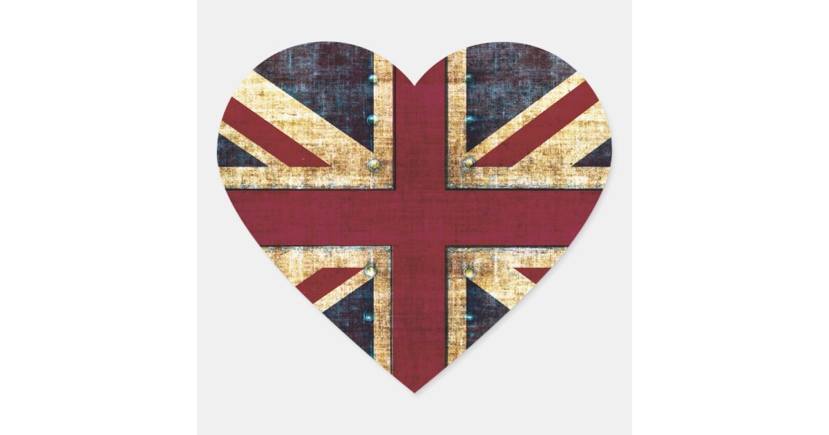 Grunge Union Jack - classic - vintage look Heart Sticker | Zazzle