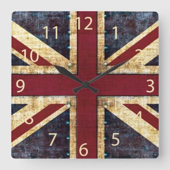 Grunge Union Jack - Classic - Vintage Look Square Wall Clock by hutsul at Zazzle