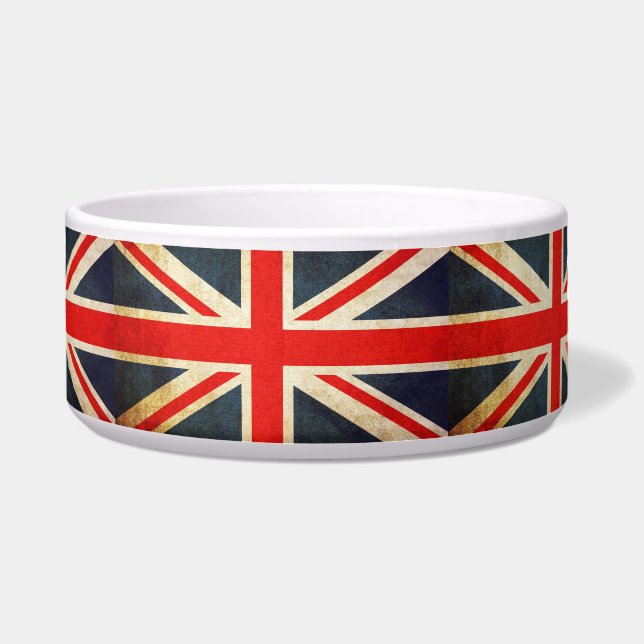 Grunge Union Jack Posh Pet Bowl (Large) (Front)
