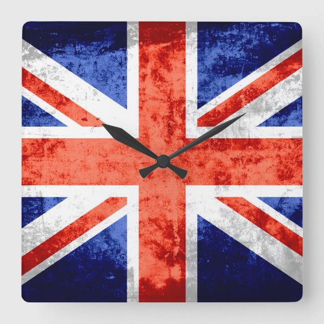 Grunge United Kingdom Flag 6 Square Wall Clock (Front)