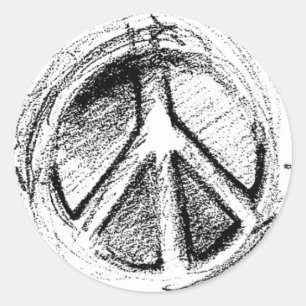 Grunge Urban Peace Sign Sketch in white Classic Round Sticker