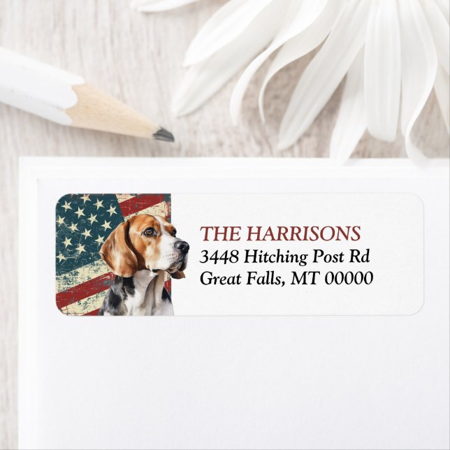 Grunge USA Flag Beagle Dog Label (Insitu)