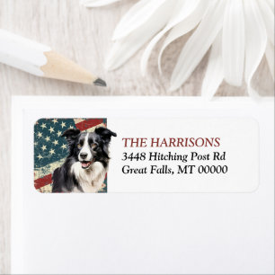 Grunge USA Flag Border Collie Dog Return Address Label
