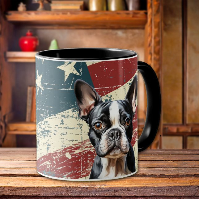Grunge USA Flag Boston Terrier Dog Mug (Creator Uploaded)