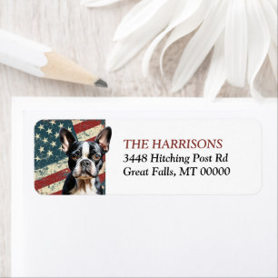 Grunge USA Flag Boston Terrier Return Address Label