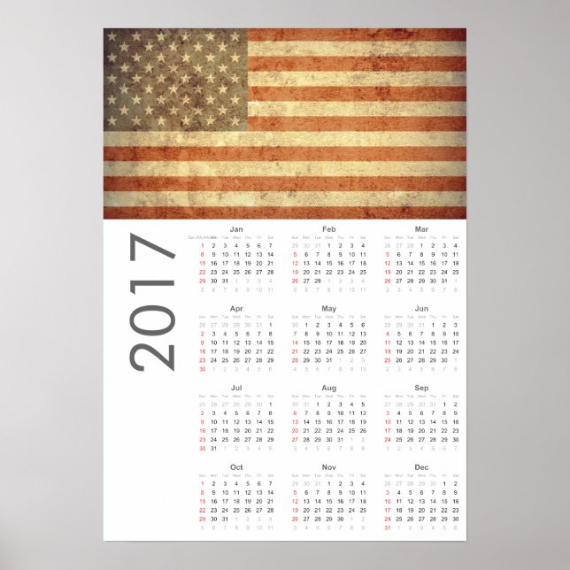 Grunge USA Flag Calendar 2017 Poster (Front)