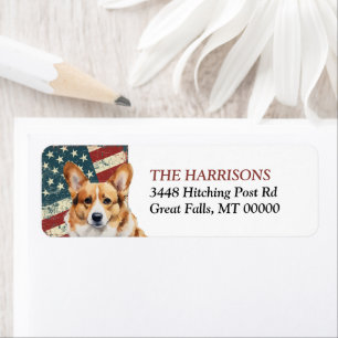 Grunge USA Flag Corgi Dog Label