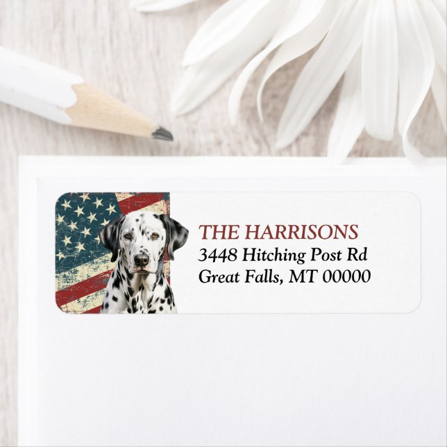 Grunge USA Flag Dalmatian Dog Label (Insitu)