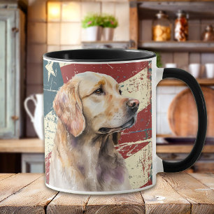 Grunge USA Flag Golden Retriever Dog Mug