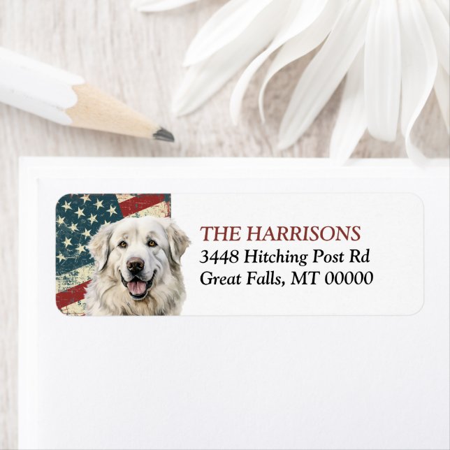 Grunge USA Flag Great Pyrenees Dog Label (Insitu)