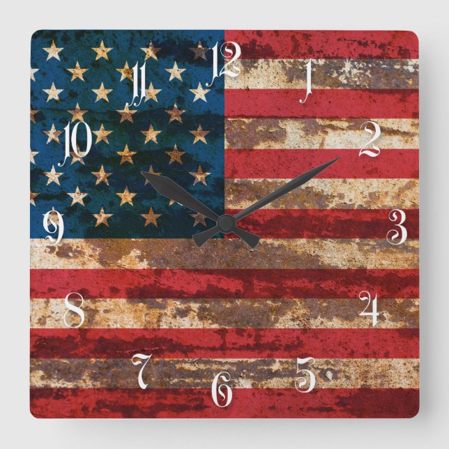 Grunge USA flag Square Wall Clock (Front)
