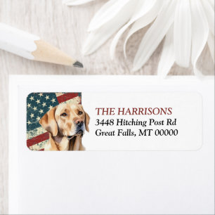 Grunge USA Flag Yellow Labrador Return Address Label