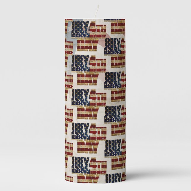 Grunge USA July 4th Independence Graphic Pillar Candle (Front)