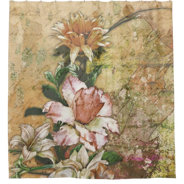 Grunge Vintage Antique Floral Shower Curtain (Front)