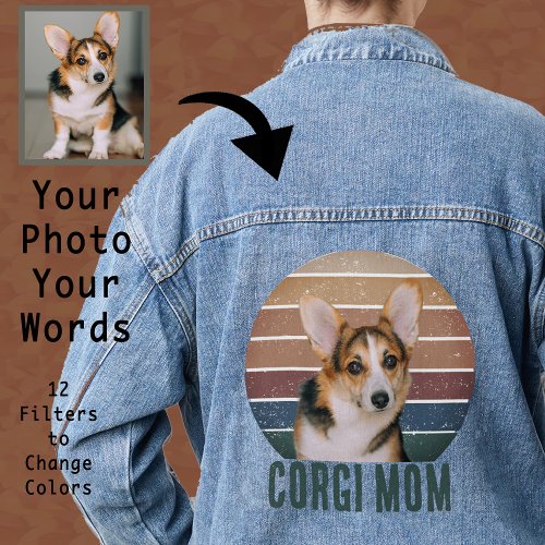 Grunge Vintage Distressed Pet Photo Corgi Dog Mom Denim Jacket