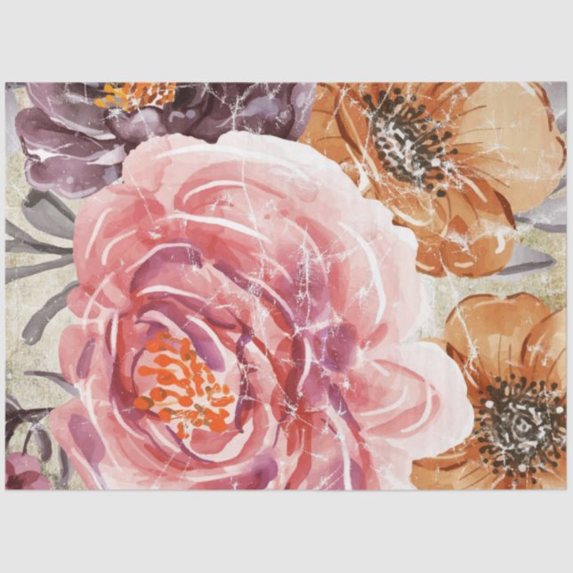 Grunge Vintage Floral Decoupage Tissue Paper (Front)
