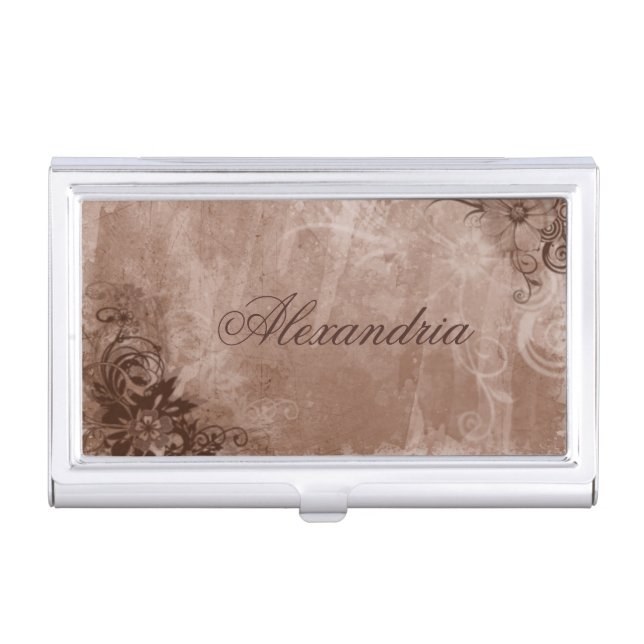 Grunge Vintage Floral Monogram Business Card Case (Front)