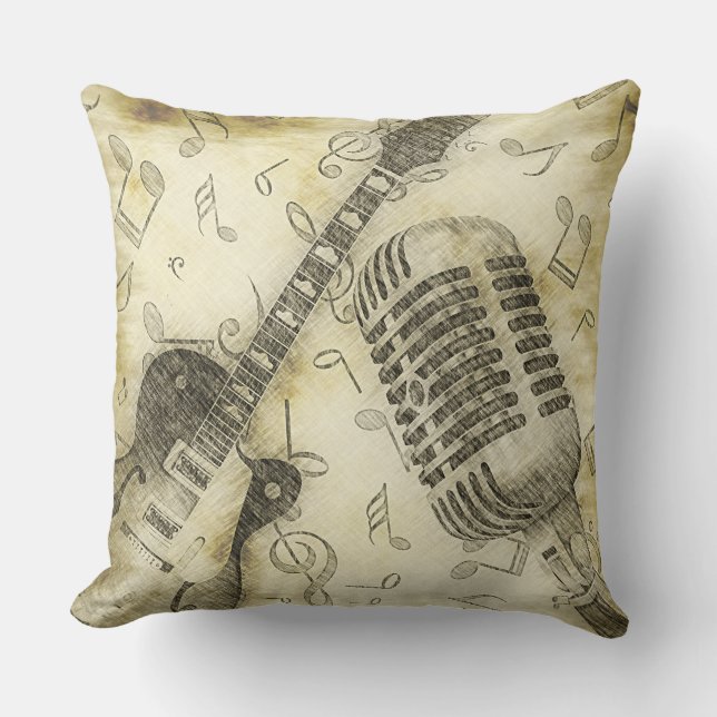 Grunge Vintage Guitar Microphone Pillow (Front)