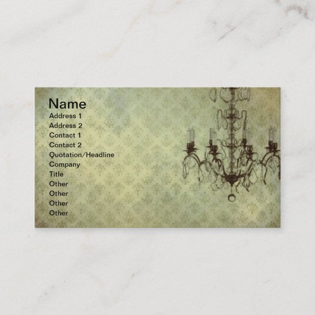 Grunge Wallpaper Chandelier Sage Background Business Card (Front)