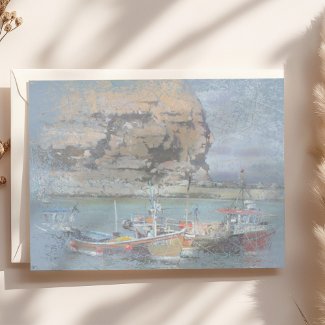 Grunge Watercolor Fishing Boats in the Harbor