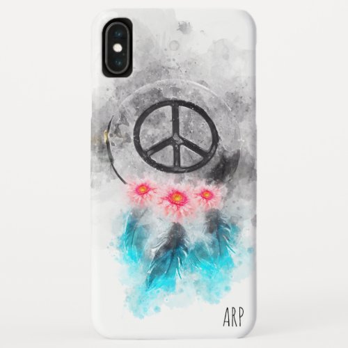  Grunge Watercolor Peace Sign Feathers Flowers iPhone XS Max Case