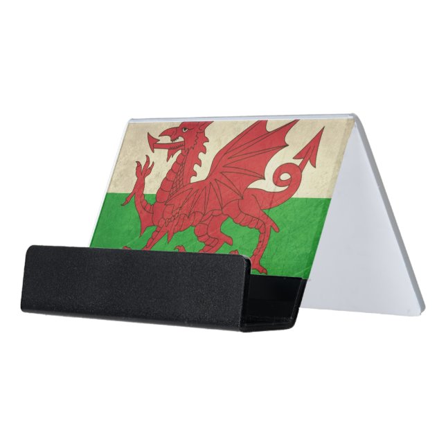 Grunge Welsh Dragon flag illustration Desk Business Card Holder (Angled Front)