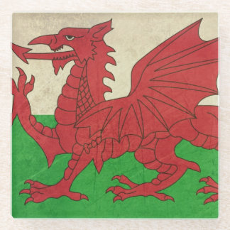 Grunge Welsh Dragon flag illustration Glass Coaster