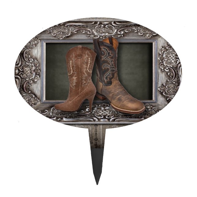 Grunge western country cowboy wedding cake topper (Front)