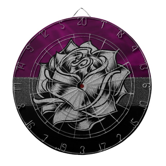 Grunge White Rose with Purple Smoky Background Dart Board (Front)