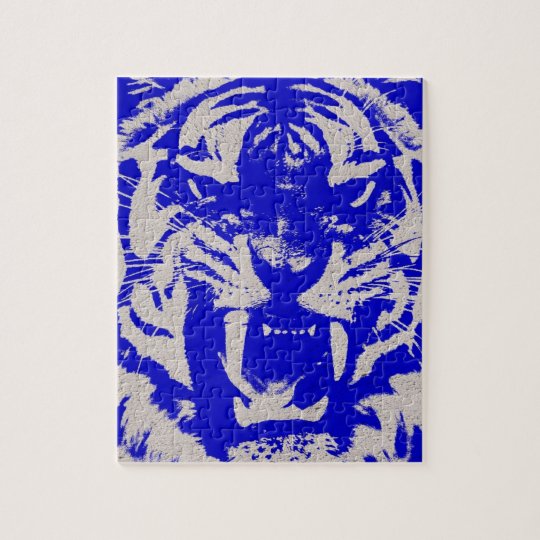 grunge wild animal abstract blue vintage Tiger Jigsaw Puzzle