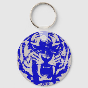 grunge wild animal abstract blue vintage Tiger Keychain