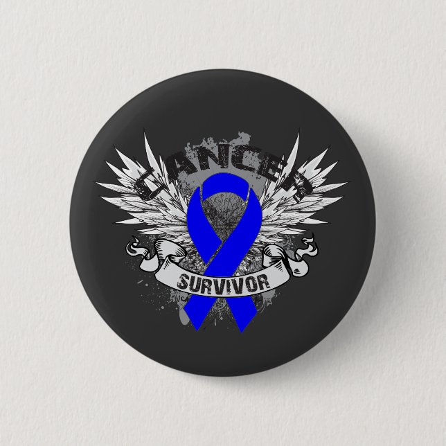 Grunge Winged Ribbon Colon Cancer Survivor Button (Front)