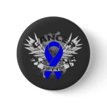 Grunge Winged Ribbon Colon Cancer Survivor Button