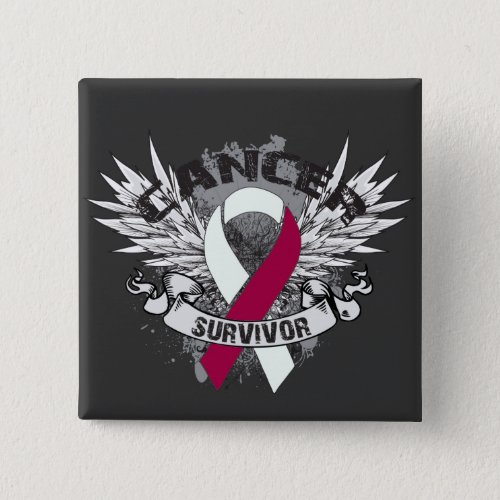 Grunge Winged Ribbon Head Neck Cancer Survivor Button