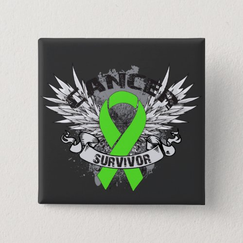 Grunge Winged Ribbon Lymphoma Survivor Pinback Button