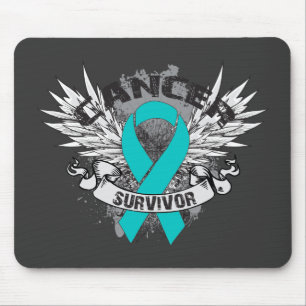 Grunge Winged Ribbon Ovarian Cancer Survivor Mouse Pad