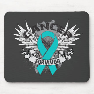Grunge Winged Ribbon Ovarian Cancer Survivor Mouse Pad