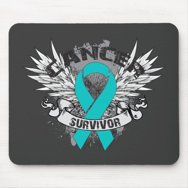 Grunge Winged Ribbon Ovarian Cancer Survivor Mouse Pad (Front)