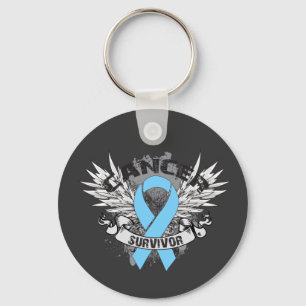 Grunge Winged Ribbon Prostate Cancer Survivor Keychain