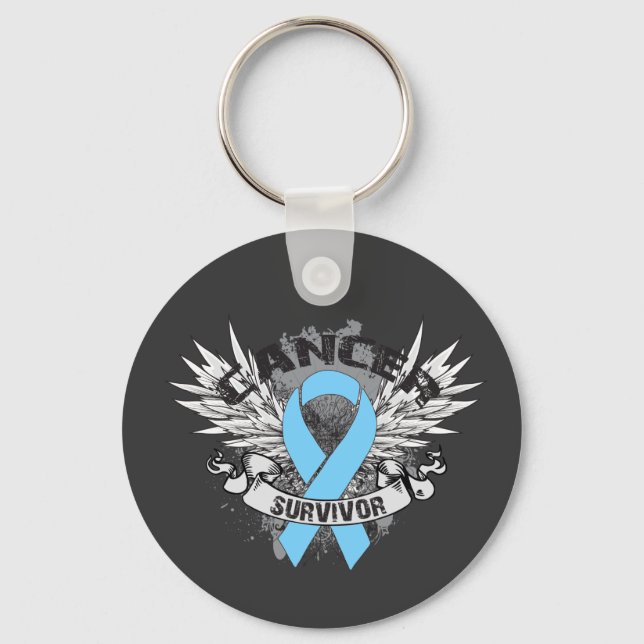 Grunge Winged Ribbon Prostate Cancer Survivor Keychain (Front)
