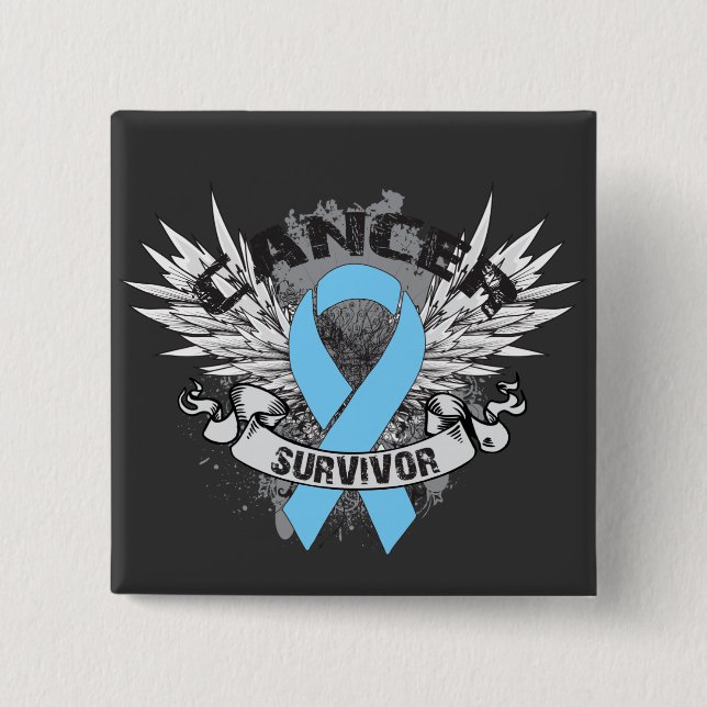 Grunge Winged Ribbon Prostate Cancer Survivor Pinback Button (Front)