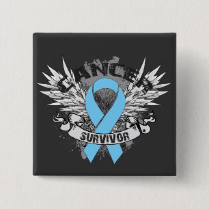 Grunge Winged Ribbon Prostate Cancer Survivor Pinback Button