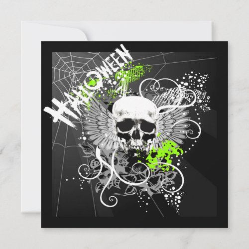 Grunge Winged Skull Halloween Party acid Invitation
