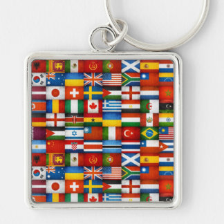 Grunge World Flags Collage Design Keychain